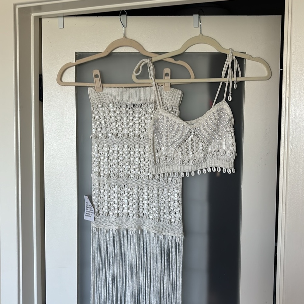 ASOS LUXE Pearl Embellished Crochet Set